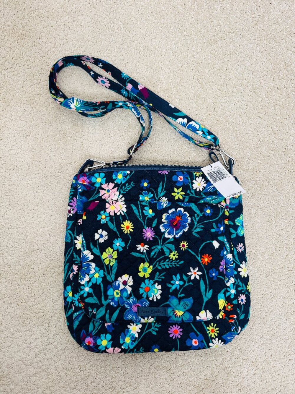 NWT Vera Bradley Carson Mailbag Moonlight Garden Crossbody Bag Blue Floral Outer